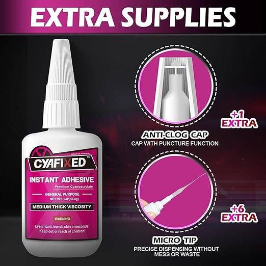 Medium-Thick Super Glue for Wood Plastic Ceramic, 56.8 Gram (2oz) All Purpose Clear Cyanoacrylate Adhesive, Heavy Duty CA Glue for 3D Printing PLA Model Shoe Aquarium Leather Glass Rubber Craft