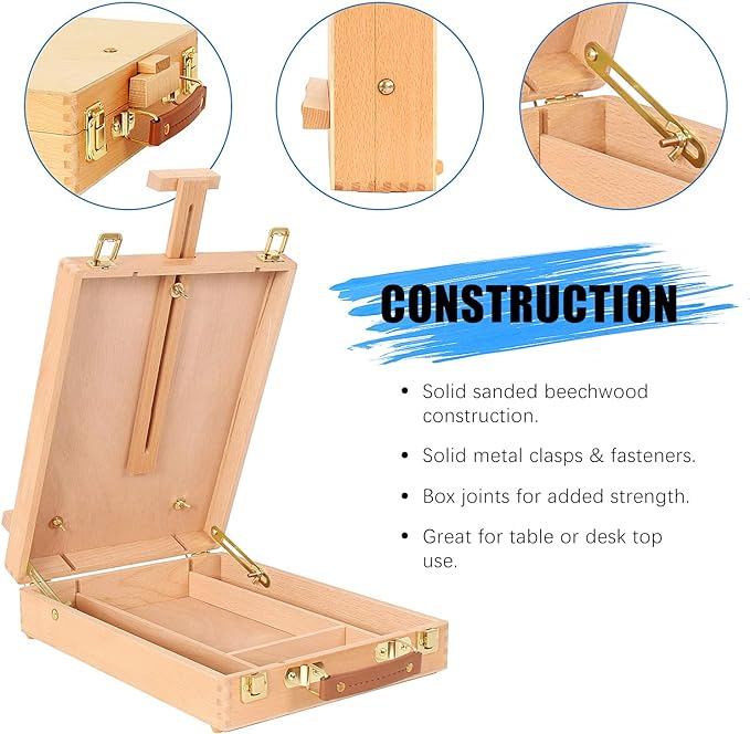 Art Supplies Box Easel Sketchbox Painting Storage Box, Adjust Wood Tabletop Easel for Drawing & Sketching Student (Painting Easel Box)