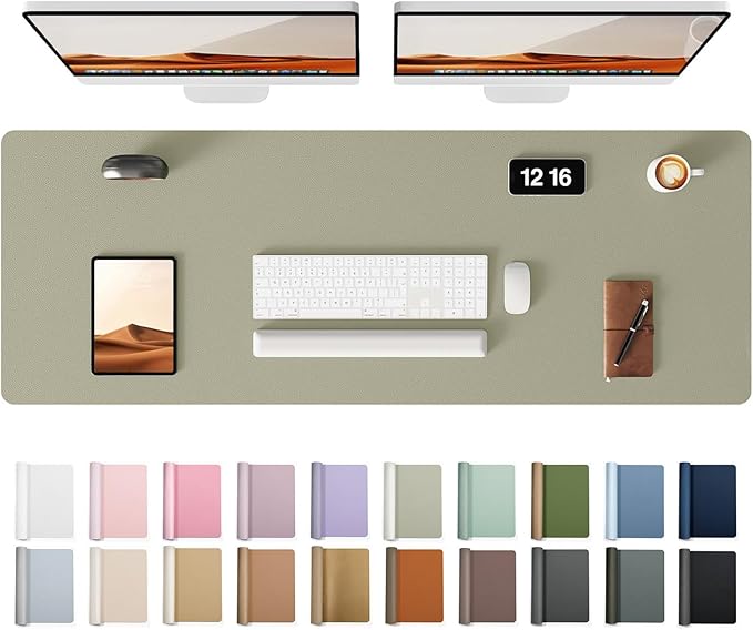 YSAGi Leather Desk Pad Protector, Office Desk Mat, Large Mouse Pad, Non-Slip PU Leather Desk Blotter, Laptop Desk Pad, Waterproof Desk Writing Pad for Office and Home (Olive Beige, 47.2" x 23.21")