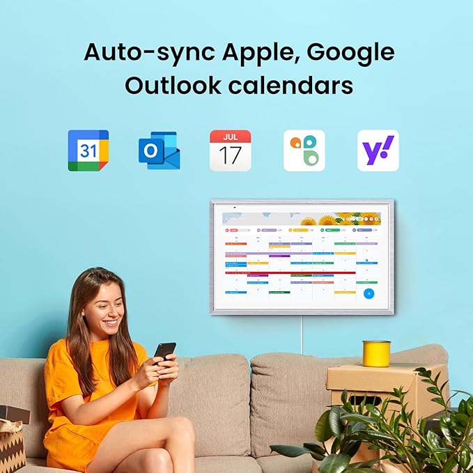 ApoloSign 15.6-inch Digital Calendar: Dual Mode Calendars with Google Play & Multi-calendar Sync, Electronic Planner & Chore Chart, Smart Touchscreen, Interactive Display for Family Schedules (Gray Wood, 15.6")