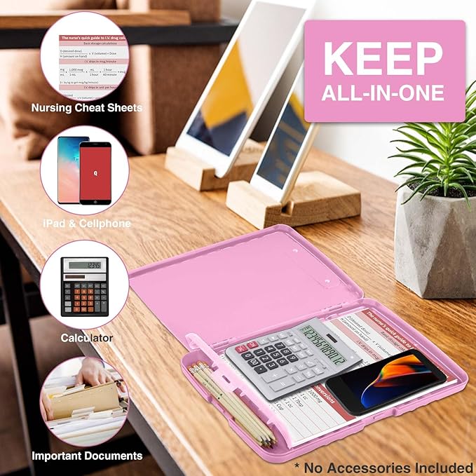 Sooez Clipboard with Storage, High Capacity Nursing Clipboards with Pen Holder, Heavy Duty Plastic Storage Clipboard with Low Profile Clip, Teacher Must Haves, School Office Supplies, A4 Letter Size