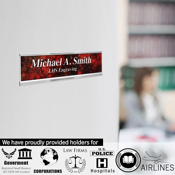 Engraved Door Signs for Office Personalized Red Plastic Door Plaque White Letters - Made in USA 2x10 B7