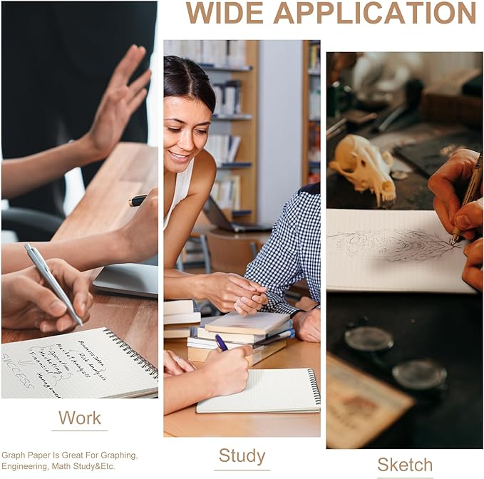 Engrowtic 1 Pack Graph Paper Spiral Notepad A5 Top Wirebound Notepad Grid Notebook Steno Pads Memo Notebook Grid Paper 140 Pages for Writing Sketching Drawing Office Supplies (Kraft)