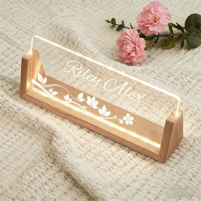 Custom Name Plate for Desk, Personalized Light Up Acrylic Desk Name Plate, Personalized Office Gifts for Women Men, Contemporary Desk Decor
