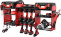 Power Tool Organizer Wall Mount with Charging Station, Heavy Duty Metal Cordless Drill Holder, Garage Tool Storage Battery Rack with 8 Outlet, Gift for Men Husband Dad Birthday Anniversary Red