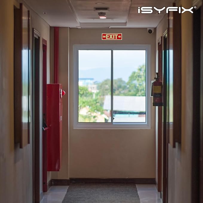 iSYFIX Exit Stickers Signs with Directional Right & Left Arrow 6 Pack 12x4 Inch - Glow in the Dark Photoluminescent Vinyl for Office, School, Business, Warehouse - UV & Weather Resistant for Indoor/Outdoor Use