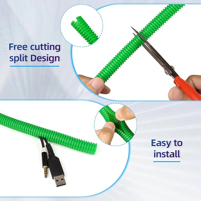 Split Wire Loom Tubing,10,25ft Cord Protectors from Pets No Chew, Flexible Wire Covers Cord Protectors, Protective Split Cable Sleeve for Automotive Home Industrial Wires(Green, 0.51inch-25ft)