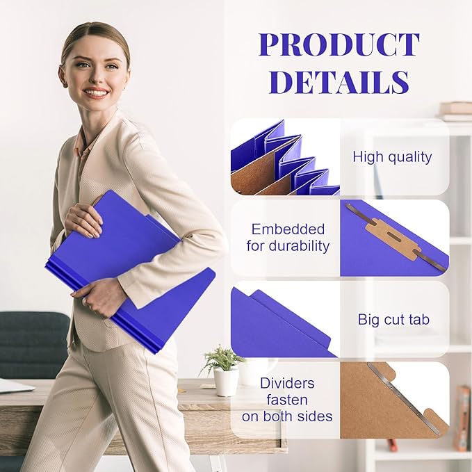 Skyygemm 24 Pcs Classification Folders Letter Size, 3 Divider Pressboard File Folder with Fasteners, Expanding File Organizer Bulk for School Teachers, Office Employee, Coworker, Staff (Purple)