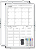 Lincia 24" x 16" Magnetic Vertical Monthly and Weekly Dry Erase Calendar for Wall Undated Horizontal Dry Erase Calendar Planner Aluminum Frame Whiteboard for Home Office Projects Wall Fridge