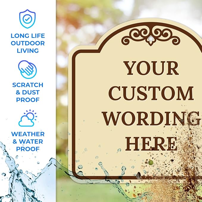 Custom Decorative Sign, Personalized Metal Sign for Business, Driveway, Home, Airbnb, Office Door Plaque,Brown Border Sign, 24x24 Inches, ACM, Fade Resistant, Made in USA by Sigo Signs