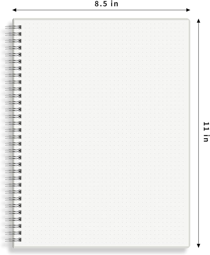 HULYTRAAT Large Dot Grid Spiral Notebook, 8.5" x 11", Premium 100gsm Ivory White Paper, Sturdy See-Through Cover, 128 Dotted Pages per Notebook(2 Pack) for Home, School, Office, Artist Writing/Drawing