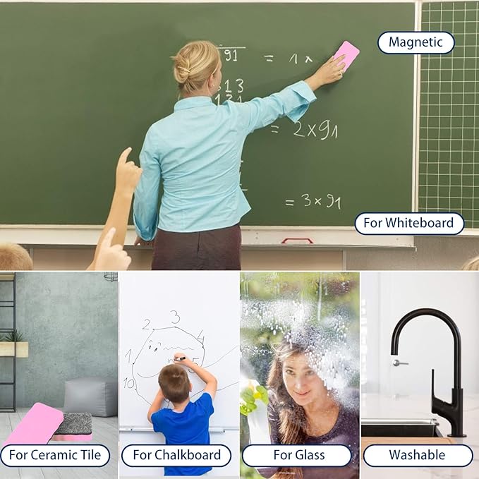 Dry Erase Erasers, 8 Pack Magnetic Whiteboard Eraser Chalkboard Eraser Dry Eraser for Classroom Office and Home (8pcs Pink)