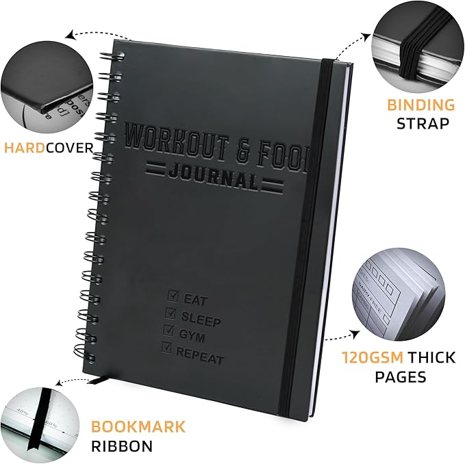 Nextnoid Hardcover Fitness & Food Journal - Nutrition & Workout Planner for Men & Women - A5 Sturdy Workout Log Book to Track Diet, Gym & Home Workouts - Dark Green