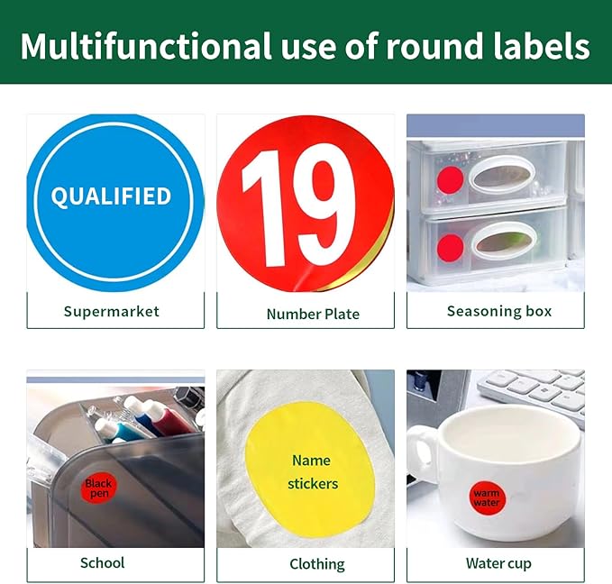 Gemsroyal 1 Inch Colored Round labels Printable,1" Color Neon Circle Labels for Printer,Colorful 1in Small Round Sticker Paper,5 Colors Assorted(Red,Orange,Yellow,Blue,Green),1575 Circle Stickers Pack