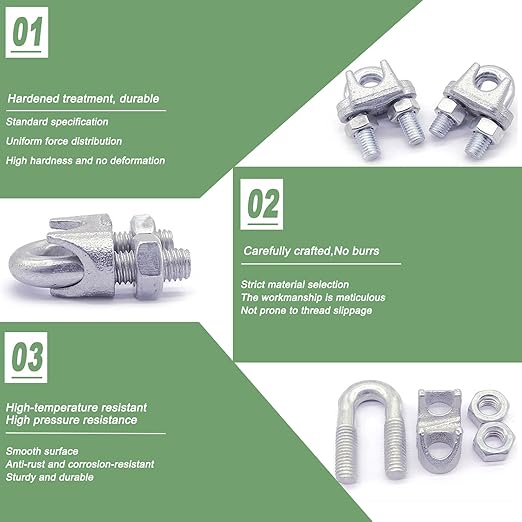 120PCS 5/16" M8 Zinc-Plated Wire Rope Clamps – Heavy Duty U-Bolt Cable Clips (Silver)