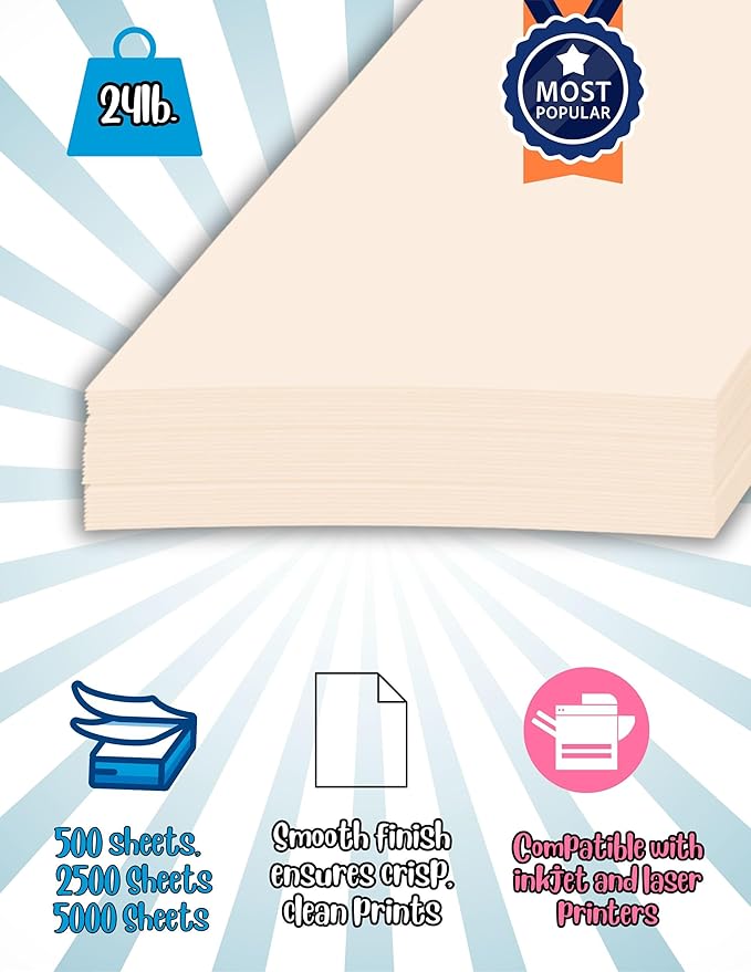 Limited Papers (TM) Colored Copy Paper – 24lb/60lb Text, 11"x17", Tabloid Size, 500 Sheets Per Ream. (5000, Tan)