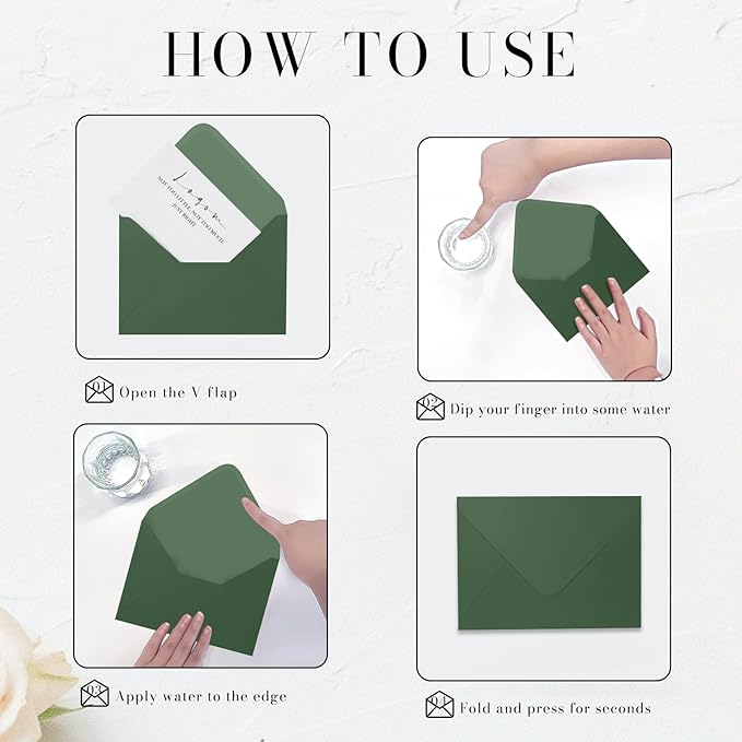100 Pack Dark Green Envelopes 5x7, Goefun A7 Envelopes for Invitation with Euro Flap, 120GSM, Ideal for Mailing, Wedding, 5.25 x 7.25 in