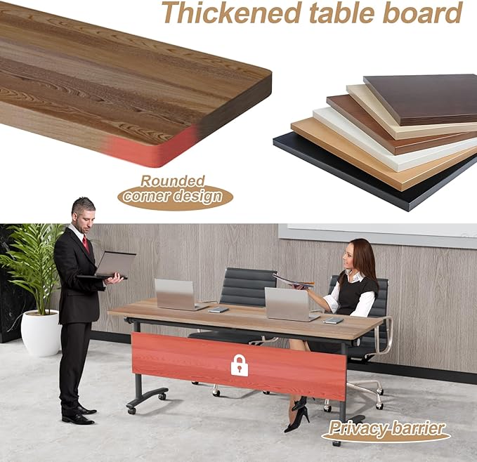 Conference Table Flip Top Mobile Conference Room Tables,Folding Conference Table with Wheels,Large Meeting Training Seminar Table Saving Space for Office Classroom(8B,70.8'')