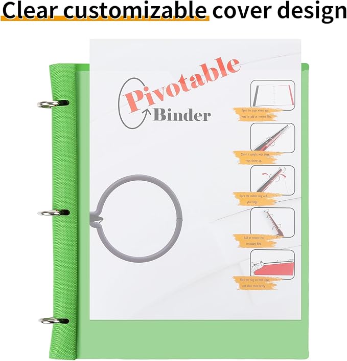Tashkummy 360 Pivotable Project Organizer, 3 Ring Binder with Colored Tab Dividers and Pockets, Customizable Front Cover Multi Pocket Folder for Home, School, Office - Green