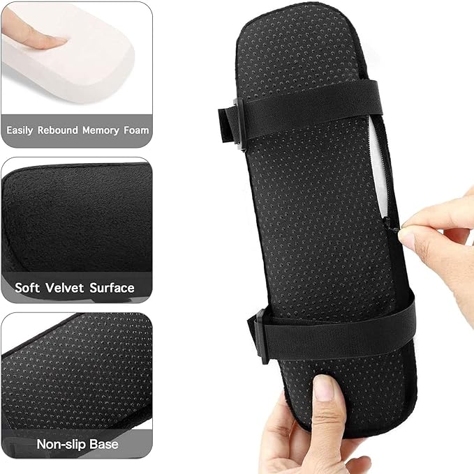 MOSISO Chair Armrest Pads (2 Pack), Memory Foam Home/Office Chair Arm Rest Covers Comfy Computer Gaming Elbow Cushion Removable Washable Elbow Support Forearm Pressure Relief, Black