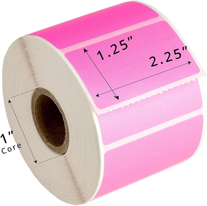 HOUSELABELS 2.25" x 1.25" Pink Address Labels on 1" Core Compatible with Zebra and Rollo Printers, 34 Rolls / 1,000 Labels per Roll