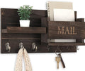 Lwenki Mail Organizer for Wall Mount – Key Holder with Shelf Includes Letter Holder and Hooks for Hallway Farmhouse Decor – Rustic Wood with Flush Mounting Hardware (16.5” x 9.1” x 3.4”) (Brown)