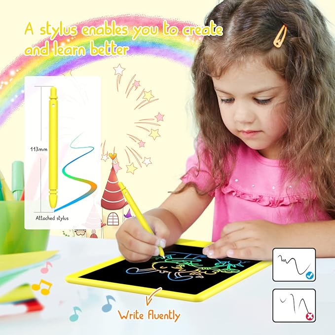 BUKEBU LCD Writing Tablet Doodle Board, Colorful Drawing Pad, Electronic Drawing Tablet, Drawing Pads,Travel Gifts for Kids Ages 3 4 5 6 7 8 Year Old Girls Boys (10.5 inch, Orange+Yellow)