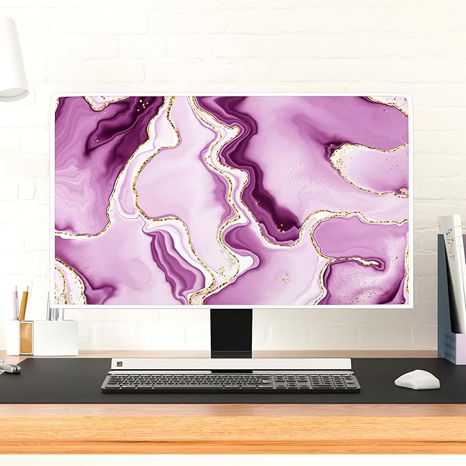 Baocicco Violet Gold Marble Waterproof Weatherproof and Dust-Proof TV Screen Cover 80 Inch for Home Office Creative TV Covers for TVs Screen Anti-Static Dustproof Protective