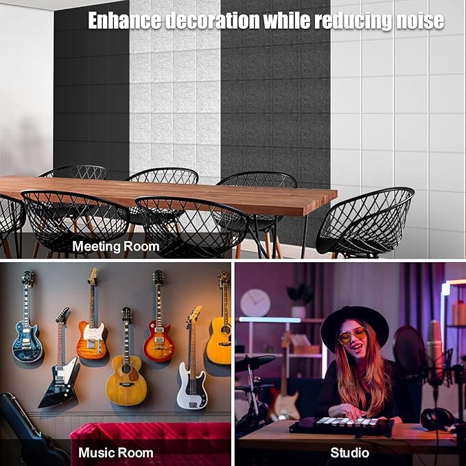Sonicism 12 Pack Acoustic Wall Panels with Self-Adhesive,12" X 12" X 0.4" Sound Proof Foam Panels, Decorative Soundproof Wall Panels, Sound Proof Absorbing Tiles for Home&Offices, Silver Gray