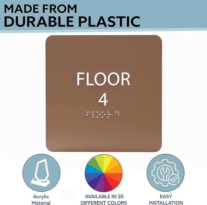 Red ADA Floor 4 Sign with Braille – Made from Durable Acrylic and Ready to Mount
