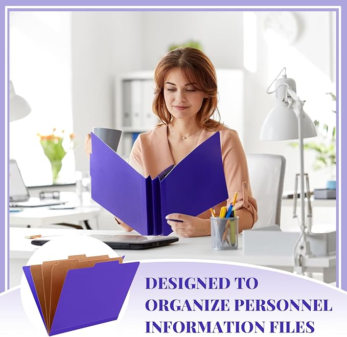 Skyygemm 12 Pcs Classification Folders Letter Size, 3 Divider Pressboard File Folder with Fasteners, Expanding File Organizer Bulk for School Teachers, Office Employee, Coworker, Staff (Purple)