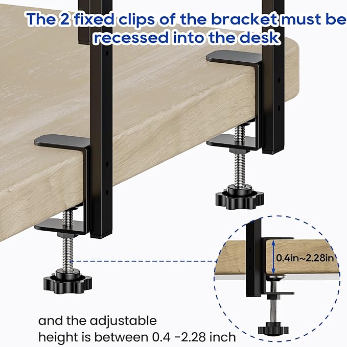 ART-GIFTREE Clamp On Desk Shelf 2-Tier, 12.5 inche Wood Shelving Unit for Office Desk/Gaming Accessories, Tabletop Book Storage Rack, Shelf for Top & Under of Desk, Black