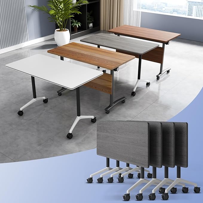 Conference Table Flip Top Mobile Conference Room Tables,Folding Conference Table with Wheels,Large Meeting Training Seminar Table Saving Space for Office Classroom(4C,70.8'')