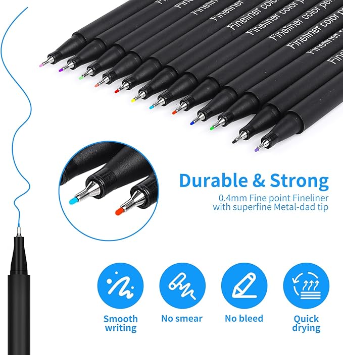 huesamhi Journal Planner Pens 36 Vibrant Colors, 0.4mm Fine Point Markers for Journaling -Smooth Writing, Ideal for Creative Writing, Bullet Journaling, and Students