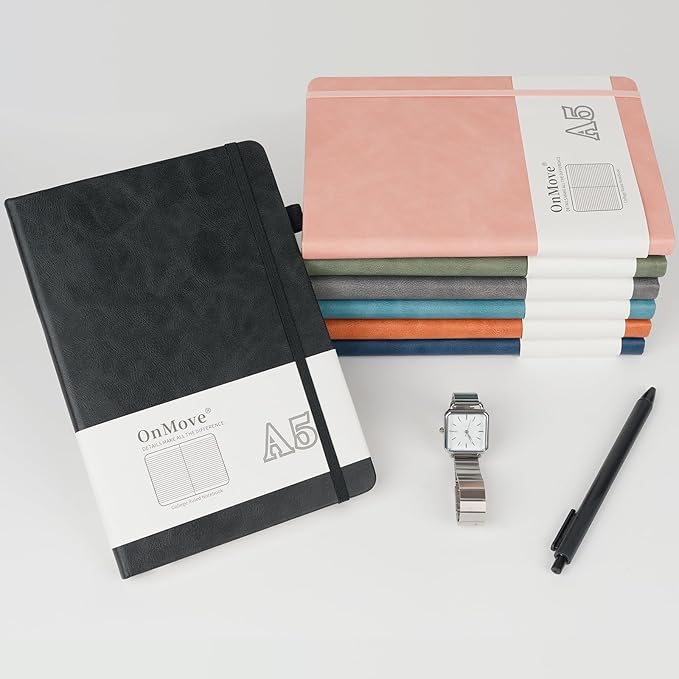 OnMove Notebooks Journal for Women Men 12 Pack Bulk Leather Hardcover with Pen Holder A5 160 Pages 100 GSM Thick Paper for Work School Lined Gray