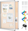 Geetery 36 x 48 Inch Enclosed Fabric Bulletin Board Tamperproof Lockable Noticeboard Fabric&Aluminium Frame Display Cases Wall-Mounted Display Case for School, Office - Secure,Durable Design(Beige)