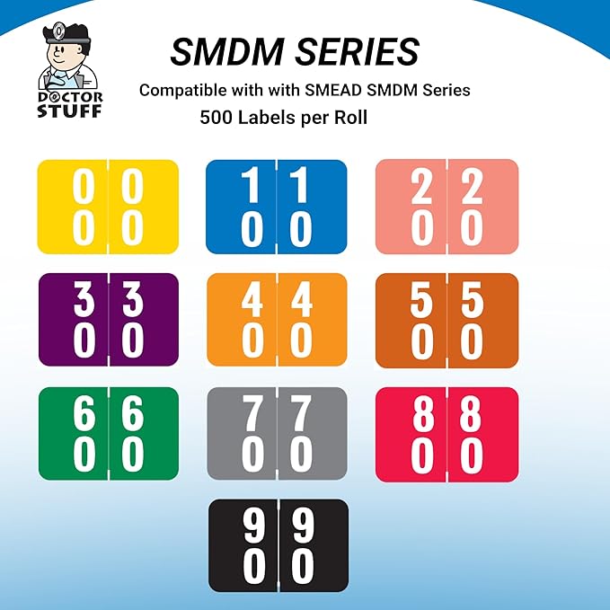 Doctor Stuff - File Folder Labels, Terminal Digit Filing, Consecutive Double Digit Numbers 40-49, Compatible with SMEAD DDS - SMDM Series Chart Stickers, Orange, 1" x 1-1/2", 500/Roll