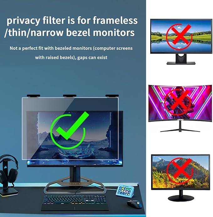 2 Pack Magnetic Hanging Computer Privacy Screen 27 Inch for 16:9 Widescreen Monitor, Removable Privacy Screen Anti Glare Blue Light Computer Screen Privacy Shield, Anti-Scratch 27 in Protector Film