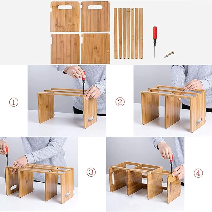 Fox Claw Desktop Bookshelf Expandable Desktop Organizer Counter Bookcase Desk Storage Organizer Display Shelf Rack for Office Supplies, Kitchen,Bathroom (Brown, 13.2“-24.4")