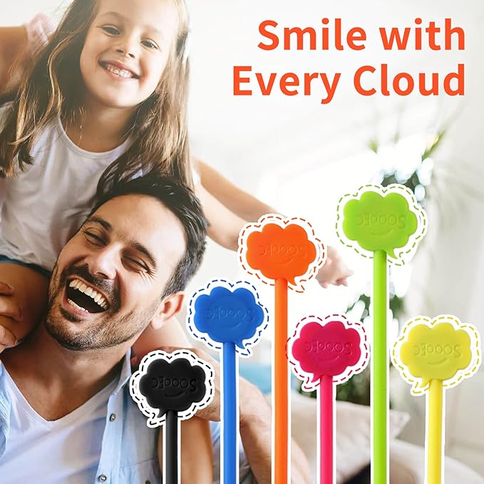 SOOOEC Magnetic Cord Ties, 16 Pack 7.2" Snap on Magnetic Cable Ties Cute Cloud Dialogue Design, Strong Magnetic Silicone Twist Ties for Bundling and Organizing, Assorted Colors.