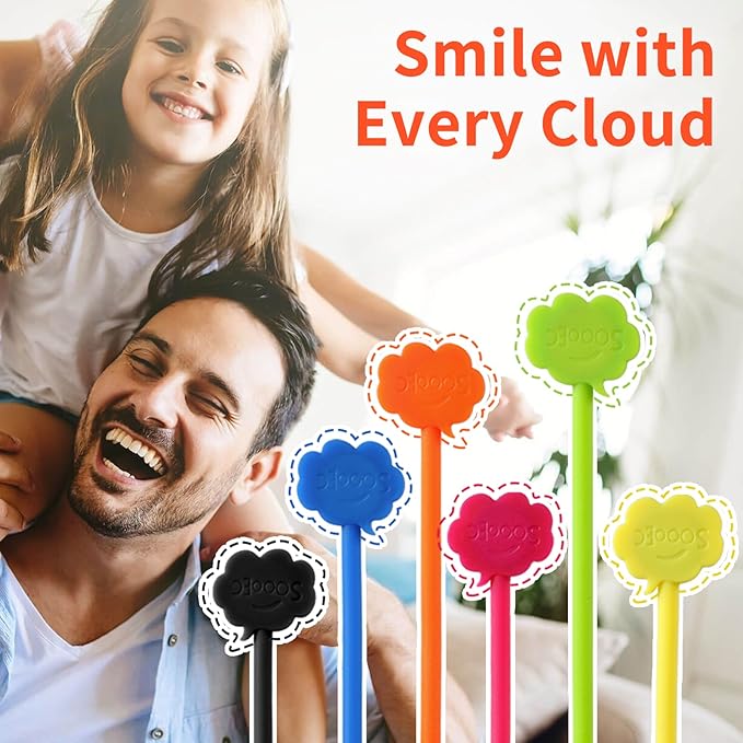 SOOOEC Magnetic Cable Ties, 8 Pack 7.2" Magnetic Twist ties Cute Cloud Design, Silicone Zip Ties with Strong Magnet for Bundling and Organizing, Fridge Magnets, Assorted Colors.