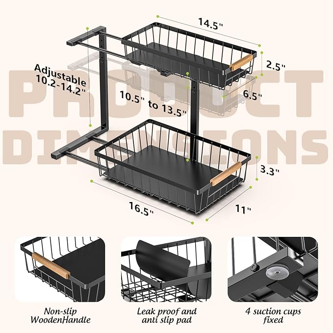 Dihmpor Under Sink Organizer and Storage, Slide Out Under Cabinet Storage Pull Out Sink Shelf Cabinet Storage Shelves, Undersink Organizers for Kitchen Bathroom Cabinet
