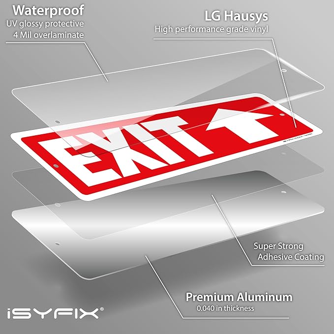 iSYFIX Exit Signs 6 Pack 12x4 Inch with Directional Up Arrows - Rust Free Aluminum, Laminated for UV, Weather, Scratch Resistance - Ideal for Offices, Schools, Theaters, Restaurants