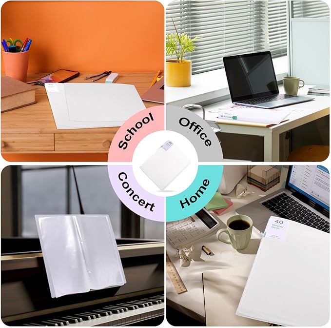 Phyxin 20-Pocket Portfolio Binder Organizer, Binder Sheet Protectors 8.5" x 11", Displaying 40 Page Plastic Folders for Documents, Document Organizer for Concert, Artwork, School & Office Use, White