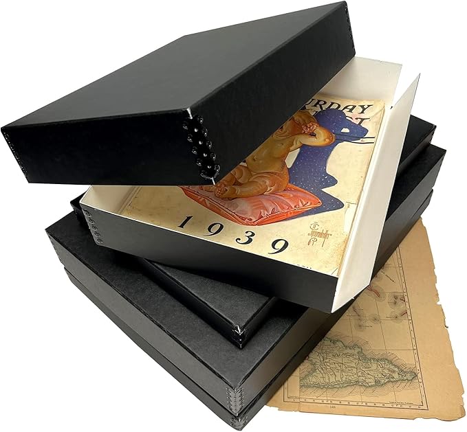 Lineco Museum Archival Storage Box, 9.75x12.75x3 in. Drop Front Design. Acid-Free with Metal Edge. Organize Photos, Pictures, Prints, Documents, Crafts, DIY. Black, 2 Pack