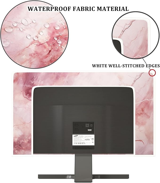 Baocicco Fashion Pink Marble Computer Monitor Dust Cover 26, 27, 28 Inch Full Body Cover for Computer Screen Panel Case Computer Sleeve Compatible with iMac 26, 26-28 PC, Desktop and TV