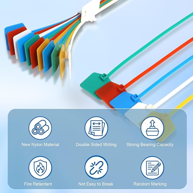 6 in Marker Nylon Cable Ties, Plastic Water Proof Tags, Self-Locking Written-on Cable Marker, Security Seals Label for Cabling, Wire Marking Label, Shipping Hanging Tags - Blue/ 100pcs