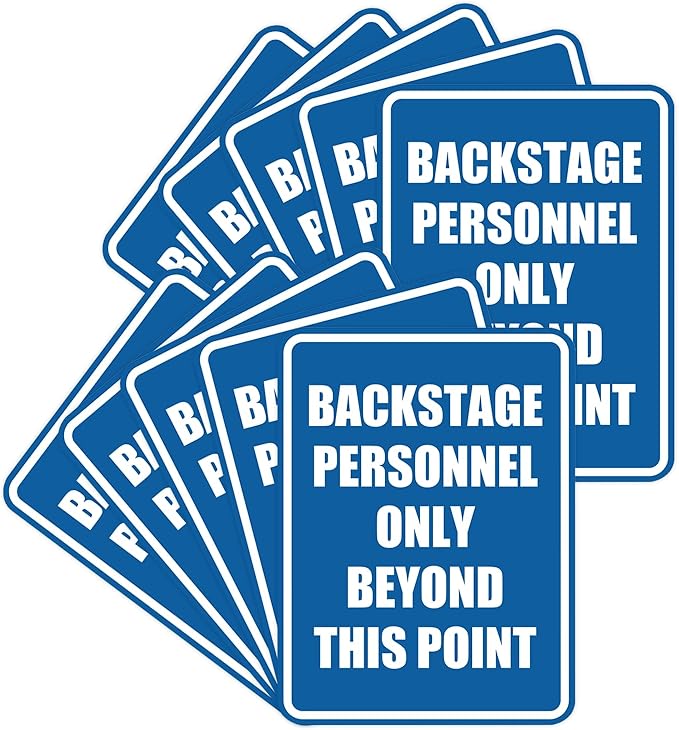 Portrait Round Backstage Personnel Only Beyond This Point Door or Wall Sign Easy Installation | Music | Concert | Festivals Sign (Blue) - Large (10 Pack)