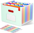 ThinkTex Accordion File Organizer, 12 - Pocket Expanding File Folders Upright & Open Top,for Paper Receipts, Bills&Taxes Organizer, Letter/A4 Size for School, Office, Home with Colorful tab-Sage Green