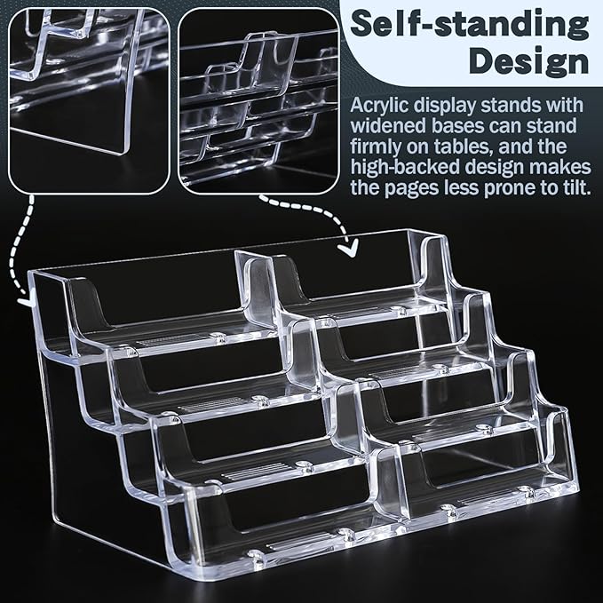 Acrylic Business Card Holder for Desk,4-Tier Clear Plastic Display Stand with 8 Pockets, Holds 400 Cards,ldeal for Office & Workspace Organization,2 Pack